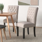 Velvet Dining Kitchen Chair Set of 2, Parsons Upholstered Dining Room Chair, Wood Accent Chair with Nailed Trim, Beige