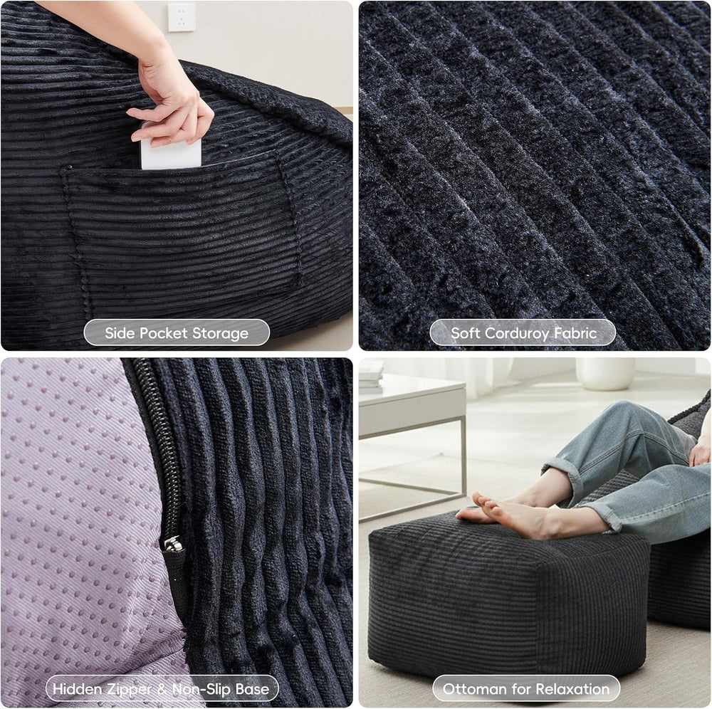 Bean Bag Chair with Ottoman for Adults, Large Corduroy Bean Bag Couch, Chaise...