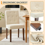 Upholstered Dining Chairs Set of 6, Button Tufted Parsons Chairs with Wood Legs and Padded Seat, Modern Fabric Side Chairs for Dining Room Kitchen Farmhouse Hotel, Beige