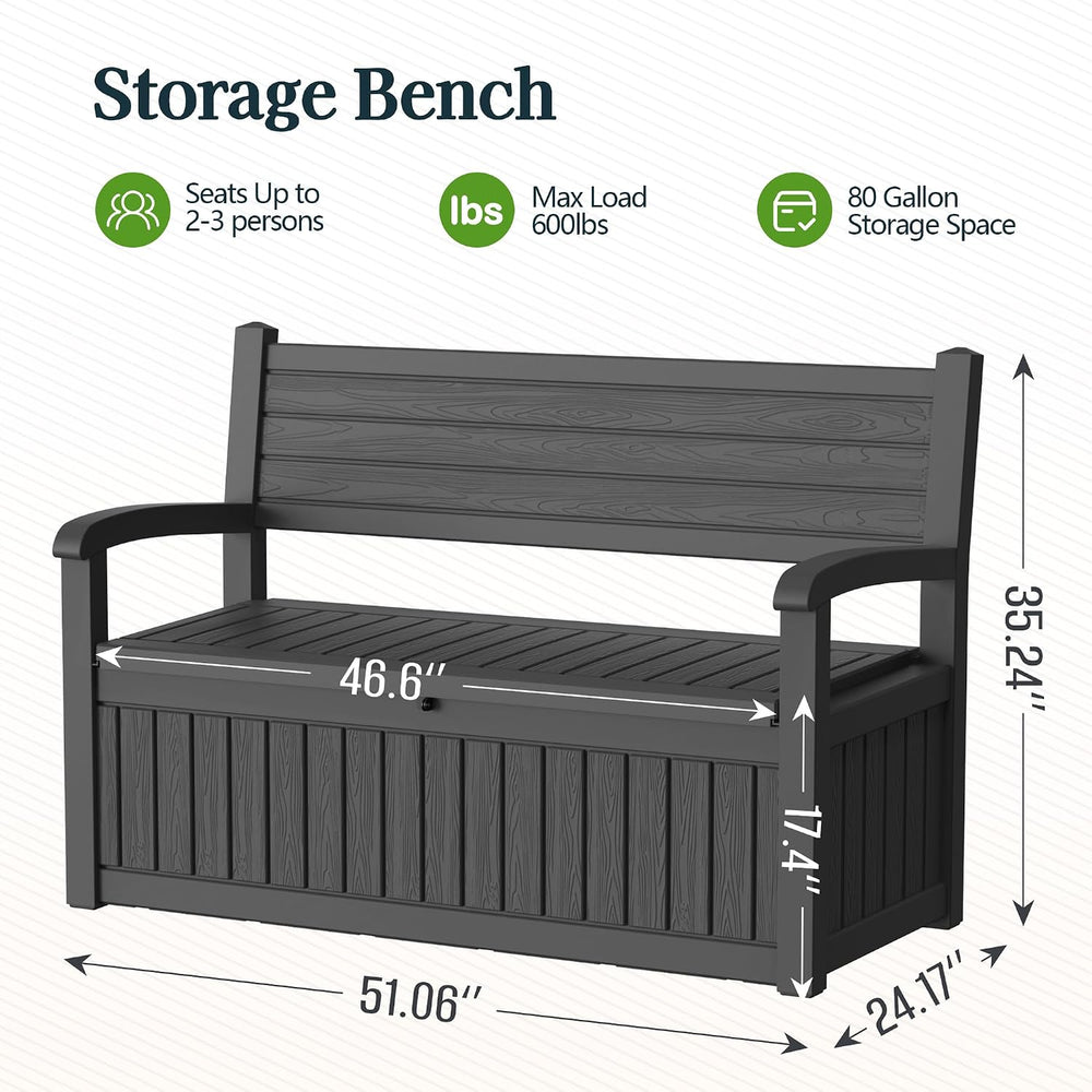 Outdoor Bench with Storage, Waterproof Garden Storage Bench, 100 Gallon Locka...