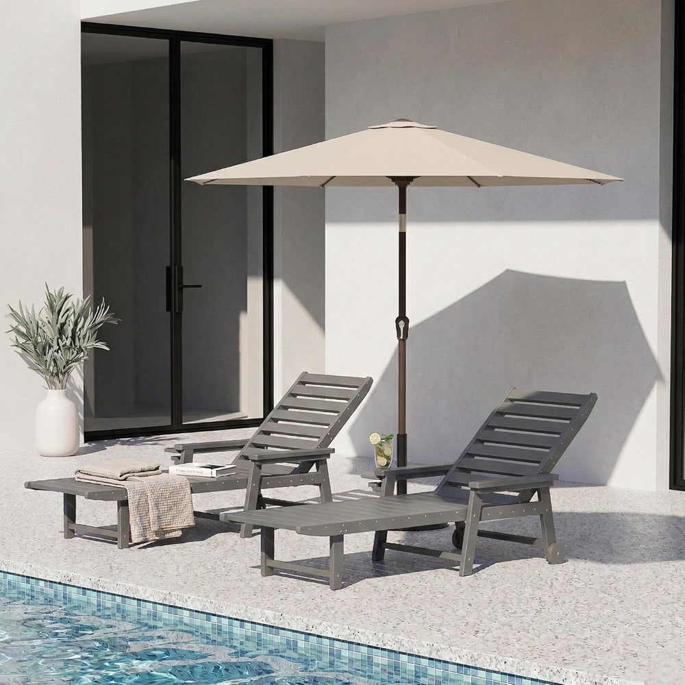 5-Position Adjustable Lounge Chair Outdoor, HDPE Outdoor Chaise Lounge with C...