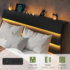 Feonase Floating Bed Frame Full with Led Lights and Charging Station, Wood Full Size Bed Frame with Storage Headboard, Heavy Duty Metal Slats, No Box Spring Needed, Easy Assembly, Noise-Free, Black