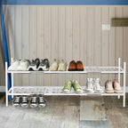 Shoe Rack, 45.6" Expandable Shoe Storage Organizer for Closet - Stackable | 2-Tier Metal Long Shoe Shelf with Sturdy Wire Grid Shoe Stand Holder for Entryway, Garage, Bedroom, Door Entrance, White