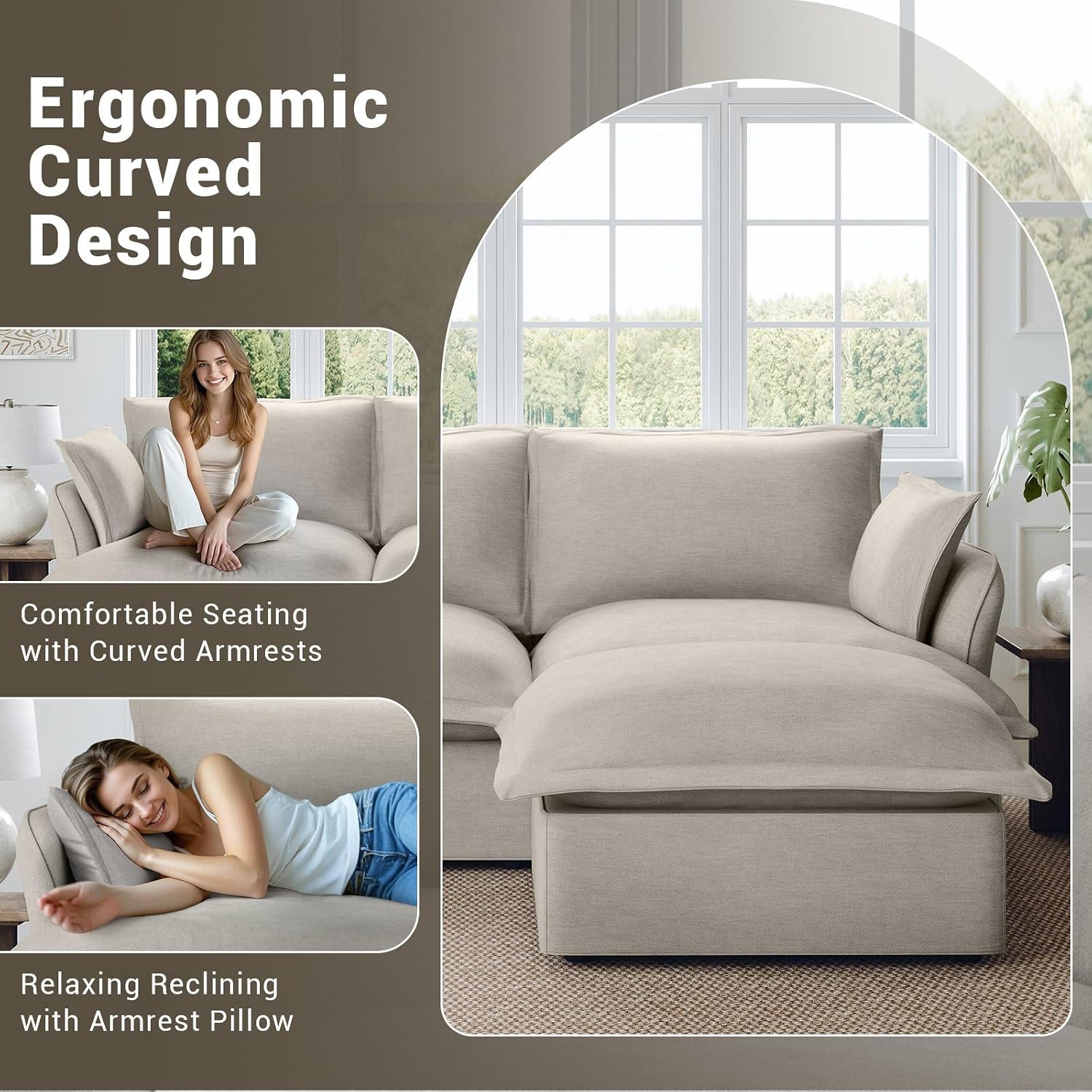 114” Cloud Couch Modular Sectional Sofa, L Shaped Couch, Light Gray | Oversized Down Filled Sectional Couch for Living Room, 26.8” Deep Seat Modular Couch, Removable Washable Covers,Easy Assembly