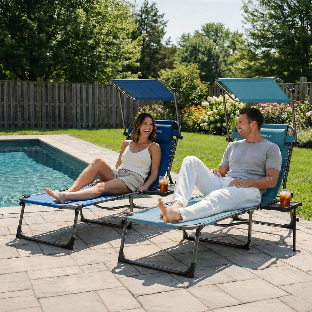 FUNDANGO Heavy Duty Tanning Chair with Face Hole & Canopy, 400lbs Beach L...