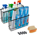 Cabinet Door Organizer Basket 2 Pack, Foil and Plastic Wrap Organizer with 2 Sponges, Lid Organizers Inside Cabinet, Metal Basket for Kitchen Organizers and Storage, Utility, Black (Medium,Large)