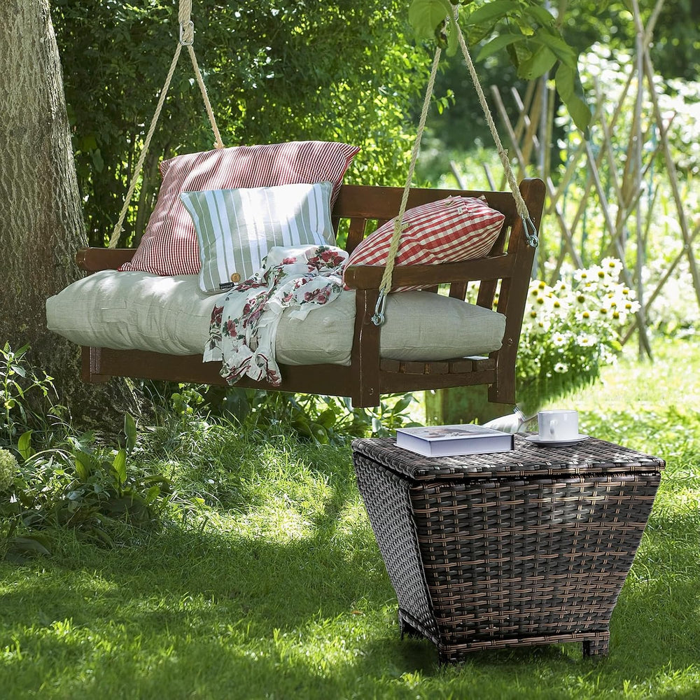 Outvita Brown Rattan 13 Gallon Outdoor Side Storage Table with Lid