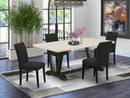 East West Furniture V627AB624-5 5 Piece Dining Set Includes a Rectangle Dining Room Table with V-Legs and 4 Black Color Linen Fabric Upholstered Parson Chairs, 40x72 Inch, Multi-Color