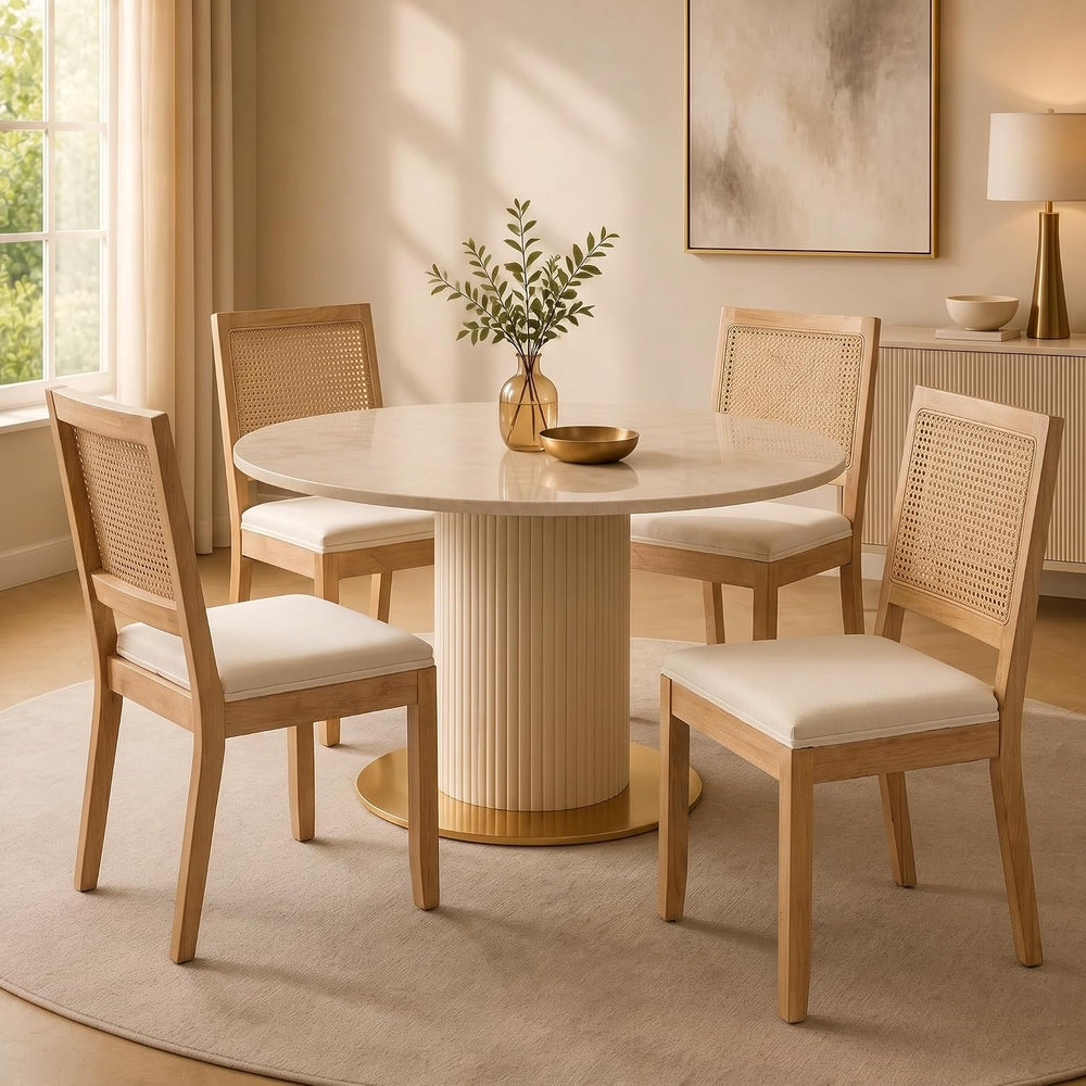 Vintage French Country Dining Chairs Set of 4, Rattan Dining Chairs with a Lo...