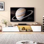 Verano Garden Extendable TV Stand with Led Lights, Wood TV Media Console with 2 Drawers & 1 Cabinet, Modern Entertainment Center Up to 90 Inch TV for Living Room Bedroom, 63" - 90.6" (White & Walnut)