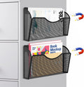 Magnetic File Holder 2 Pockets File Folder Organizer, Office Hanging Magazine Rack for Refrigerator, White Board, No Drilling Paper Document Holder Mail Organizer for File Cabinets