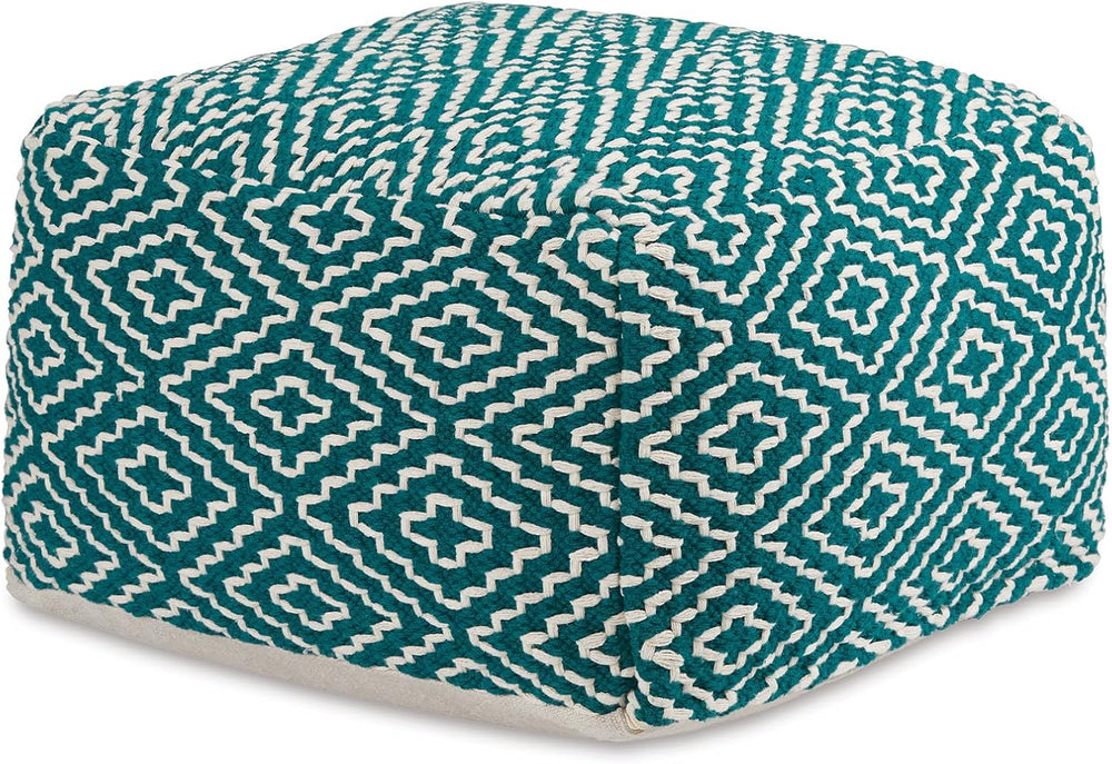 Signature Design by Ashley Brynnsen Casual Handwoven Geometric Pouf, Green &a...