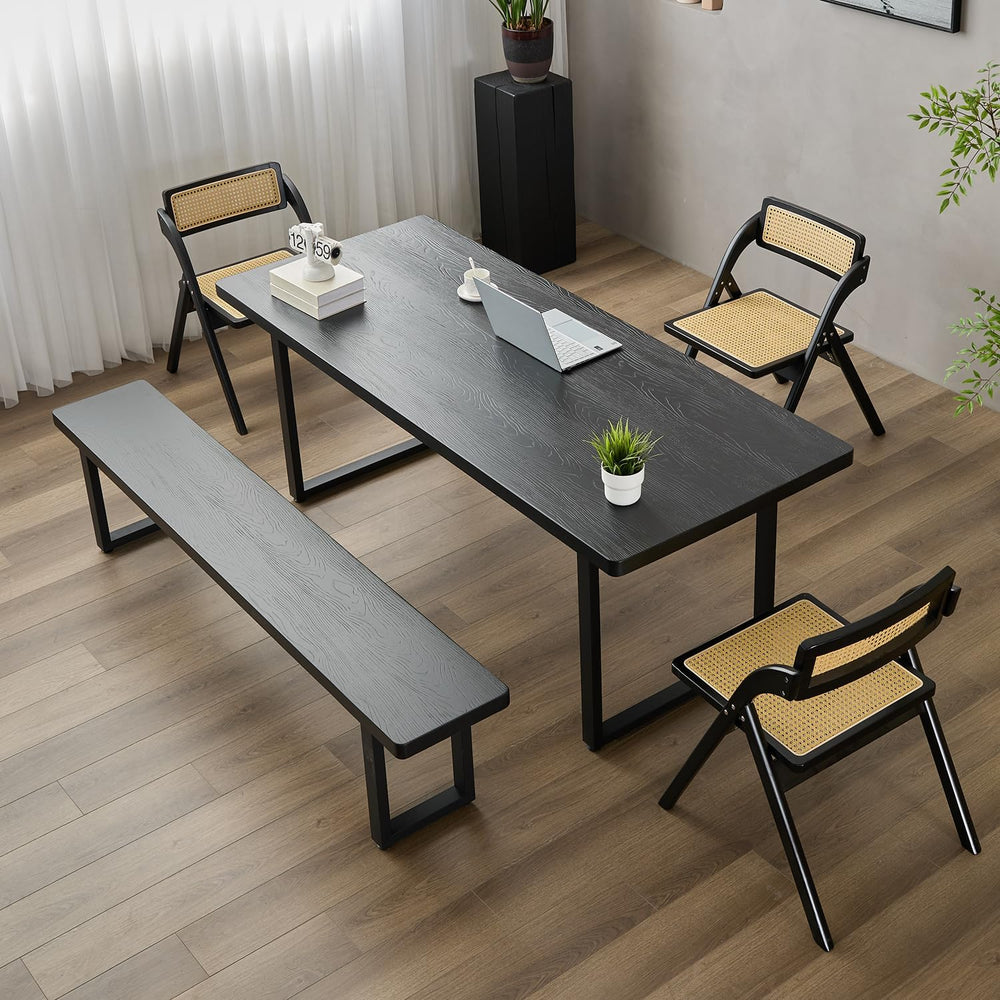 70in Black Solid Wood Dining Bench - Sturdy Metal Legs & Rounded Safety C...
