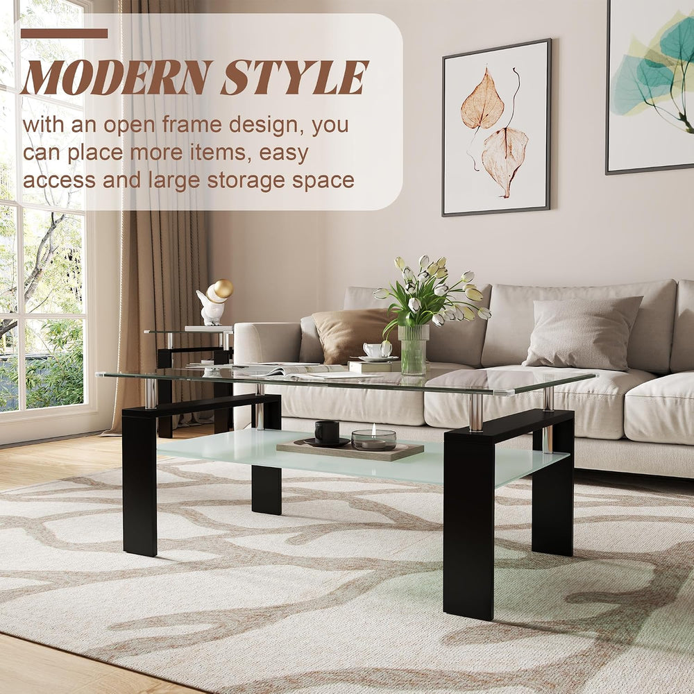 Living Room Set of 3 with Glass Coffee Table, End Table, and Console Table, M...