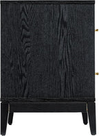 Sango Shagreen 2-Drawer Nightstand, Modern Black Bedside Table with Gray Faux Shagreen Drawer Fronts, Brass Handles, Sturdy Legs, Elegant Storage for Contemporary & Luxury Homes