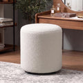 Modern Round Vanity Stool, Small Ottoman, Cute Fabric Foot Stool, Teddy Fleece Footrest, Upholstered Vanity Chair, Stool for Makeup, Bedroom, Living Room (1, Round-White)