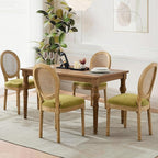 Rattan Back Upholstered Dining Chairs Set of 2 French Country Oval Kitchen Side Chairs with Wood Legs for Dining Room, Kitchen, Restaurant(Olive Green-Rattan)