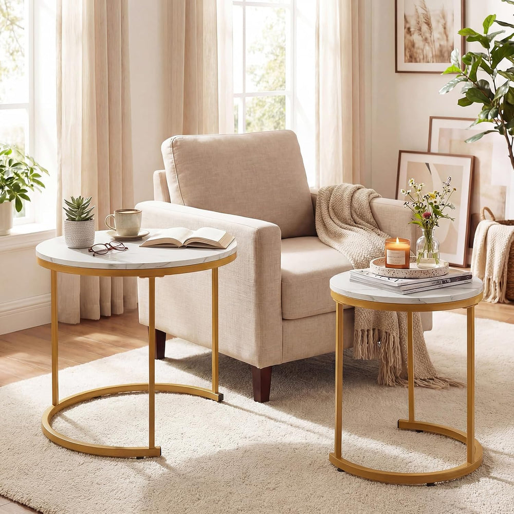 GOFLAME Nesting Coffee Tables Set of 2, Stacking Round Center Table with Wood...