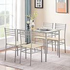VECELO Kitchen Dining Room Table and Chairs 4, 5-Piece Dinette Sets, Space Saving (Silver)