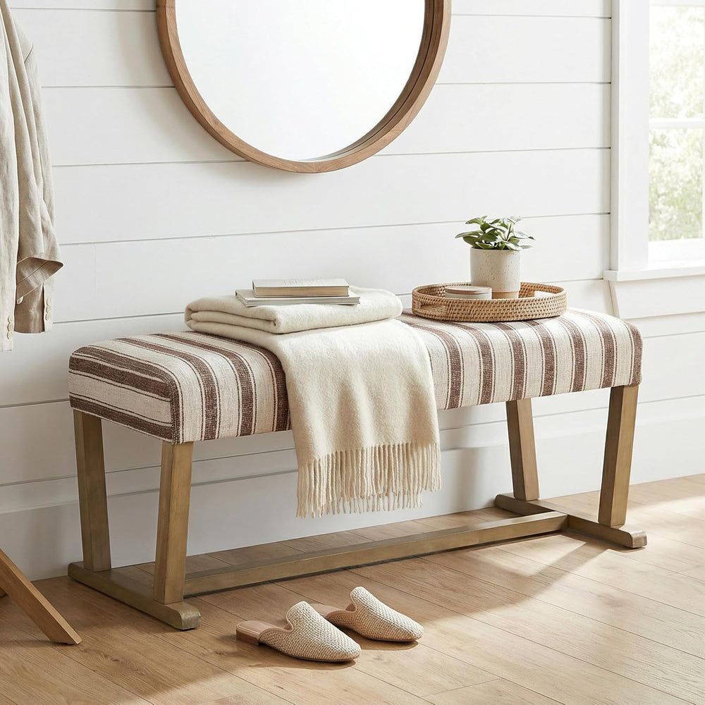 VKNOW 41" Upholstered Entryway Bench, End of Bed Bench with Cushion and ...