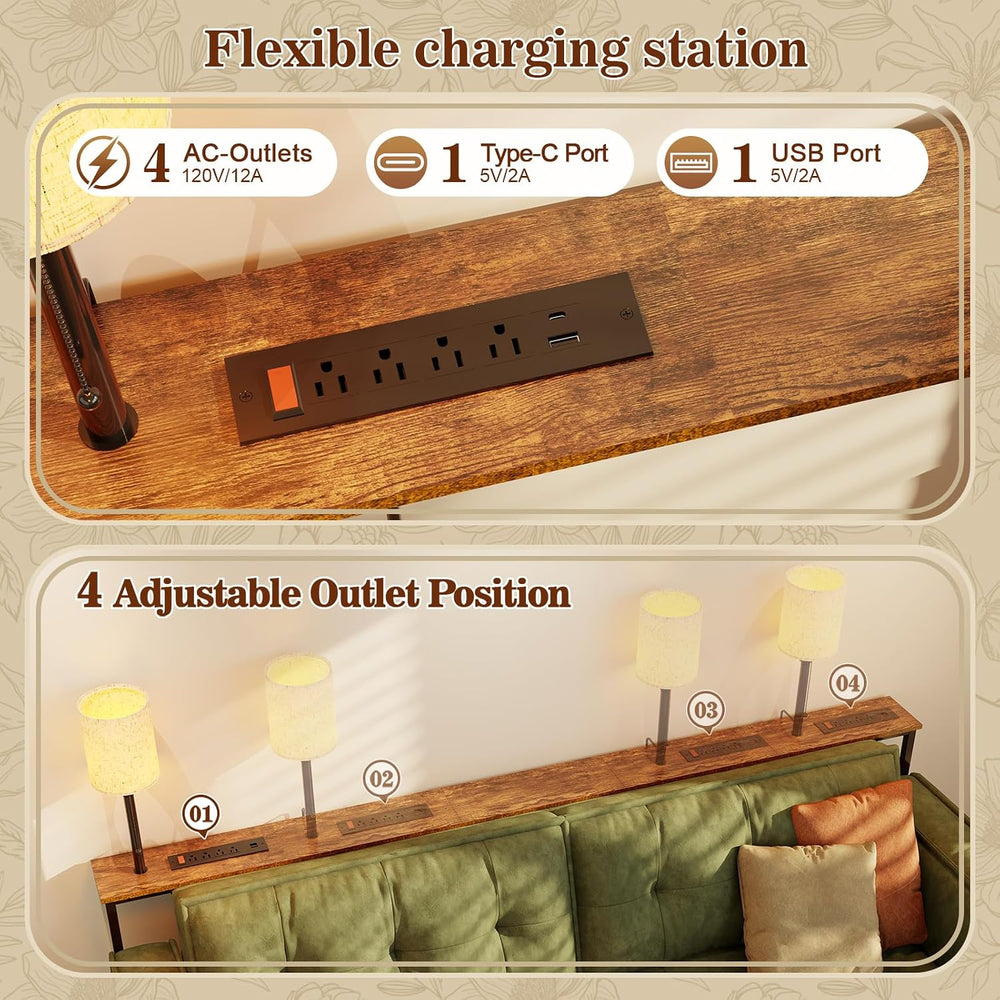 78.8" Long Sofa Table with Lights & Charging Station - 4 AC outlets ...