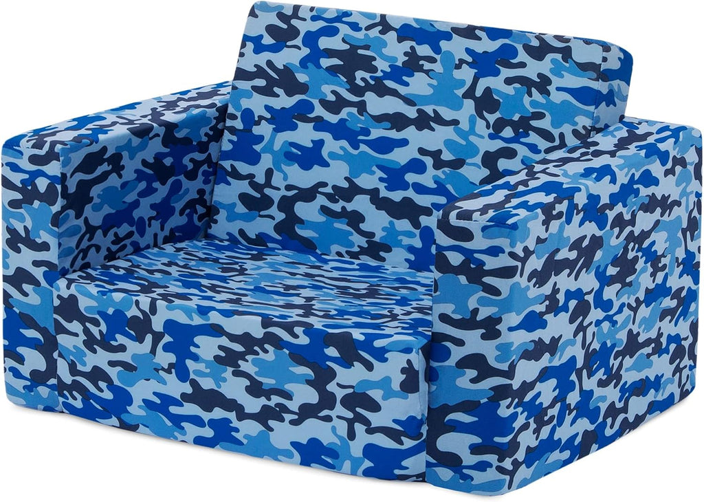 Delta Children Cozee Blue Camo Convertible Foam Chair to Lounger for Kids