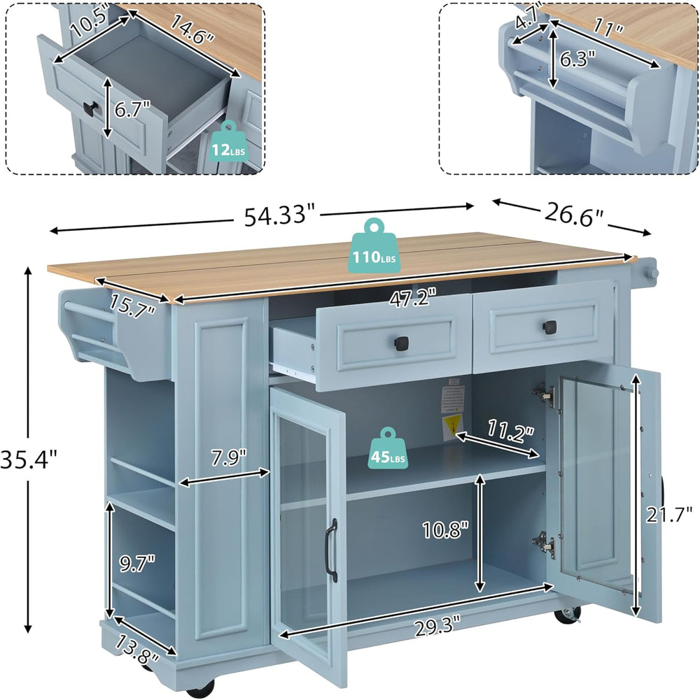 Rolling Kitchen Island Cart with Wood Countertop, Mobile Kitchen Storage Cart...