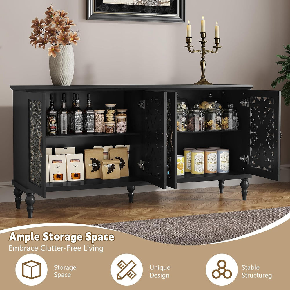ARTPOWER 61.8" Hollow Carved Accent Cabinet with 4 Doors for Living Room