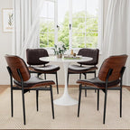 Dining Chairs Set of 6, Mid-Century Modern Upholstered PU Leather Chairs with Walnut Bentwood Back and Metal Legs Adjustable Feet for Kitchen Dining Room, Dark Brown Shell Strips