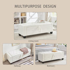 48" Storage Ottoman Bench, Ivory White | Faux Leather, Lift Top, For Living Room & Bed End, Upholstered Tufted PU
