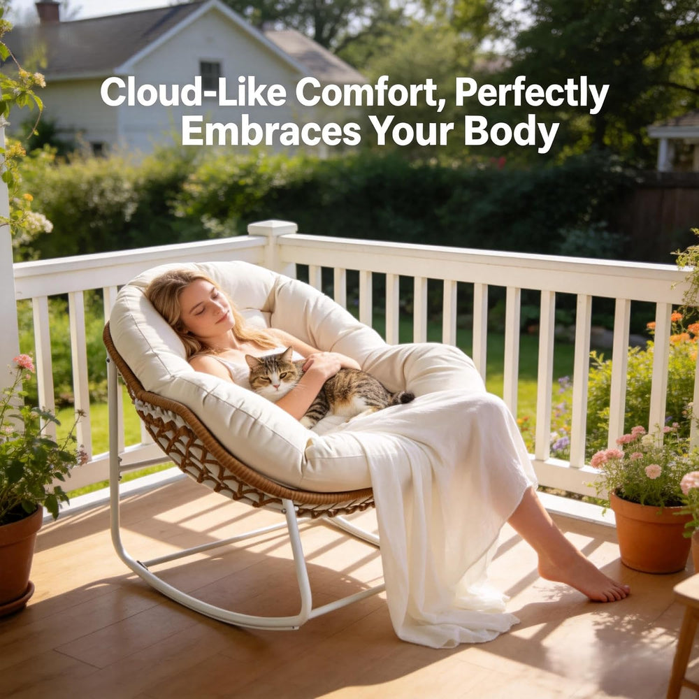 YDcosyfy Oversized Outdoor Papasan Rocking Chair with Soft Cushion, Comfy Pat...