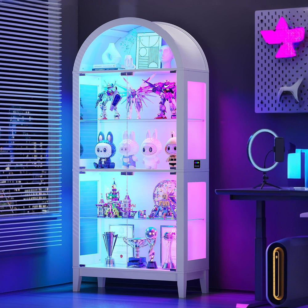 WOOVIVS Glass Display Cabinet with RGB Lights, 69" Tall Curio Cabinet wi...