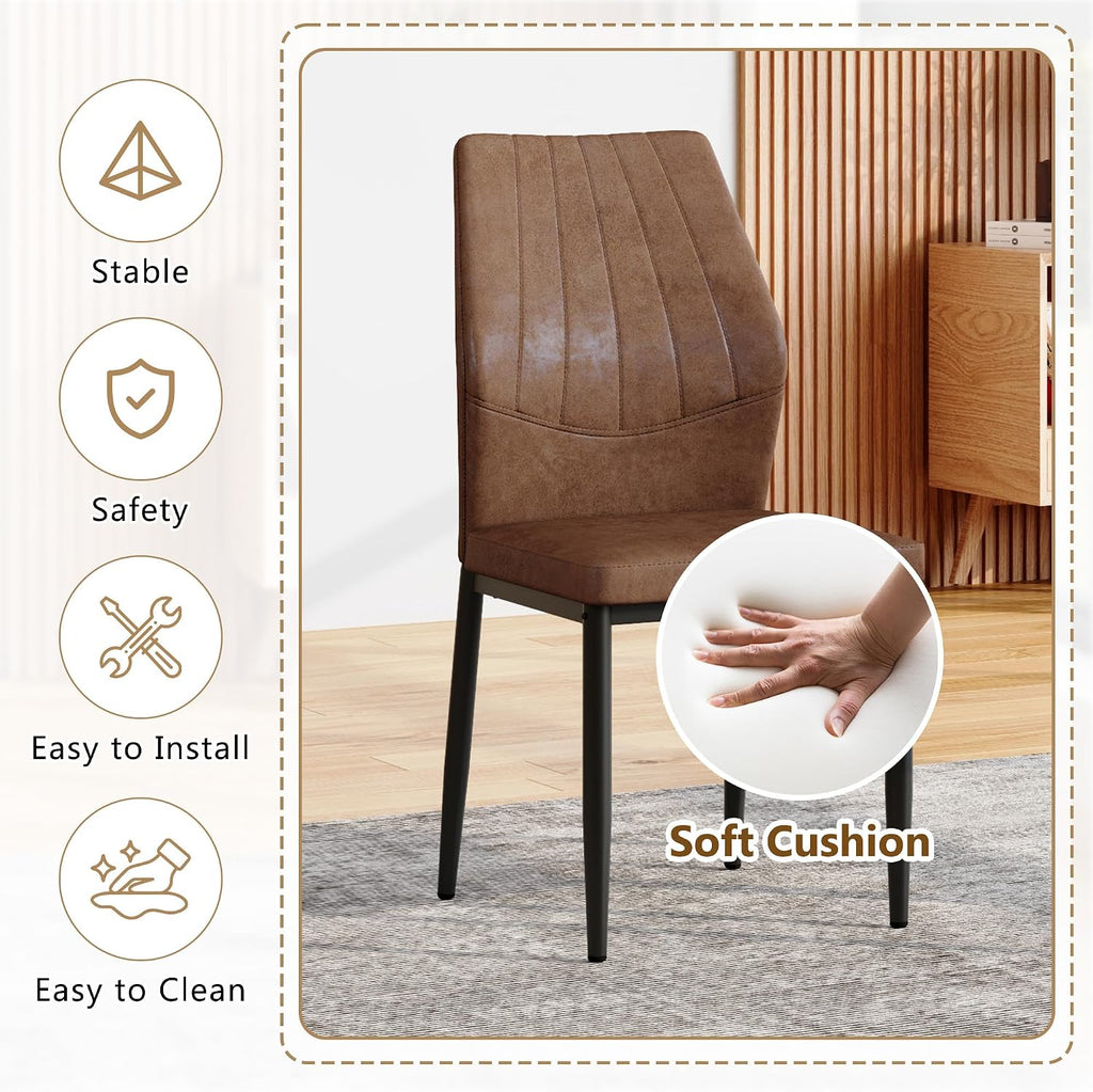 Brown Dining Chairs Set of 6,Rustic Kitchen Chairs for Dining Room | Rustic Farmhouse Upholstered, Soft Cushion and Black Metal Legs, Mid Century Modern, Easy to Assemble For Home Office