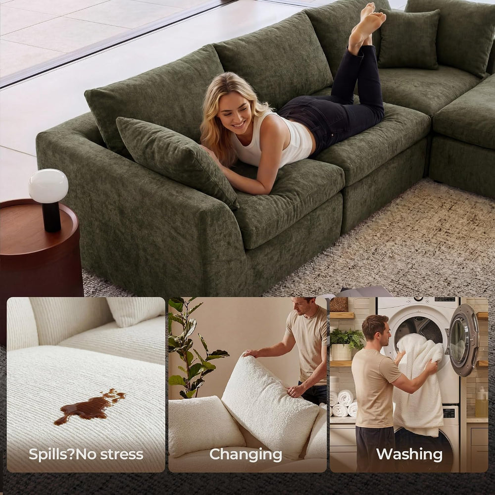 Amsleekey 108" Cloud Sectional Couch with 2 Washable Cover Sets | L-Shap...
