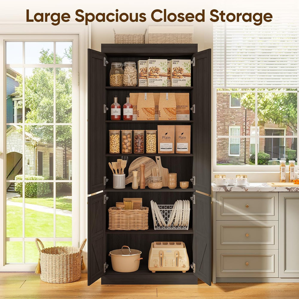ivaniti 70.8" Tall Farmhouse Kitchen Pantry Cabinet with Glass Doors, Mo...