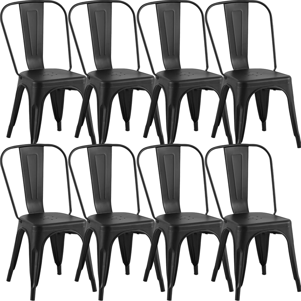 Matte Black Stackable Metal Dining Chairs, Set of 8 | Modern Style, Space Sav...