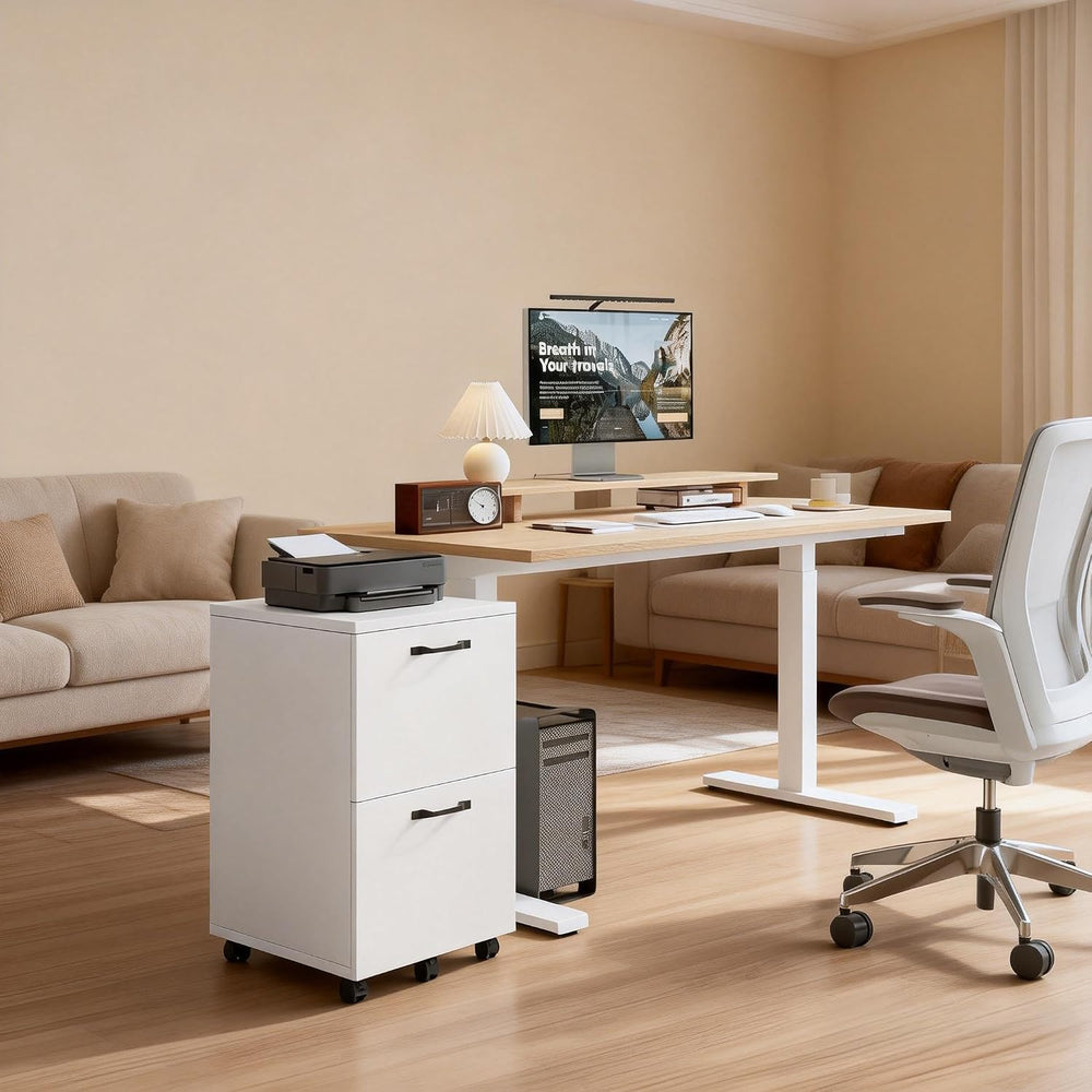 Simple Deluxe 2 Drawer Filing Cabinet, Wood Rolling Filing Cabinets with Prin...