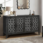 Buffet Sideboard Credenzas for Living Room, 60" Entryway Table with Storage Accent Cabinet, Hollow Carved Doors, Antique Black