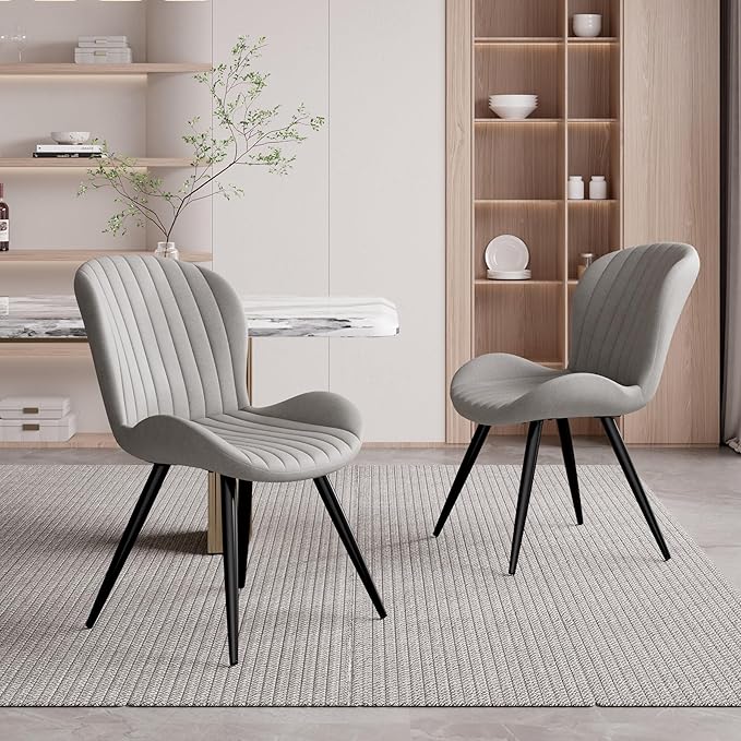 Nalupatio Dining Chairs Set of 2, Modern Dining Room Chairs Comfy Backrest Thick Upholstered Kitchen Chairs 19IN Height with Metal Legs Grey
