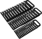 Magnetic Socket Holder Set with Handle, Portable Socket Organizer, Heavy Duty Socket Racks, 76 standard Sockets for Tool Box (Black, 3 Pcs Set-1/4", 3/8" & 1/2")