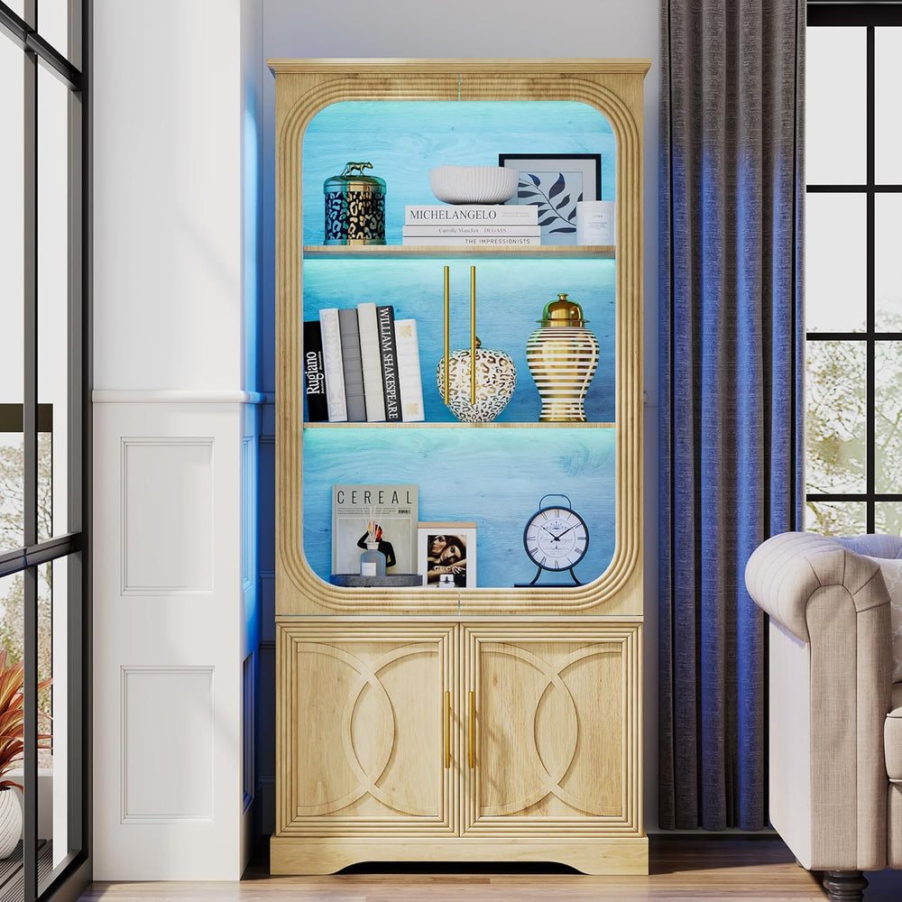 69" Tall Display Cabinet with Glass Doors, Curio Cabinet with 3 LED Ligh...
