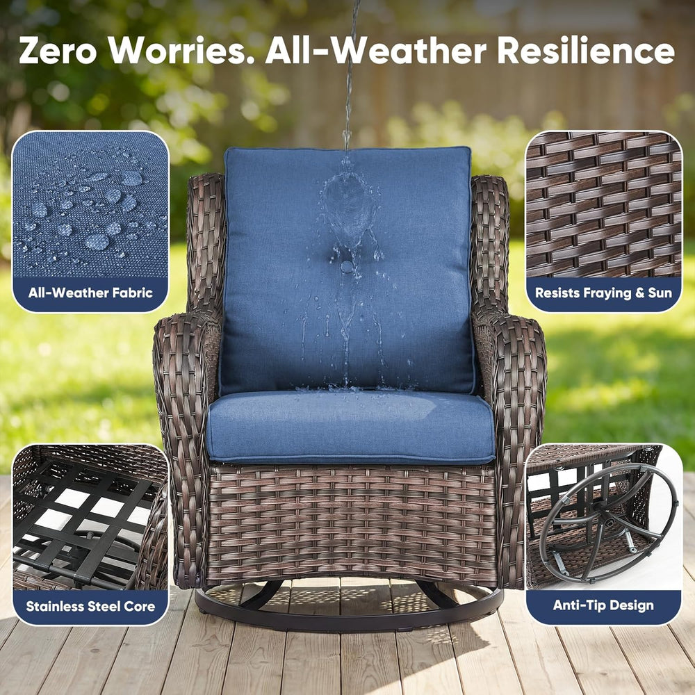 Belord Outdoor Swivel Chairs Set of 2,Patio Wicker Rocker Chairs,All Weather ...