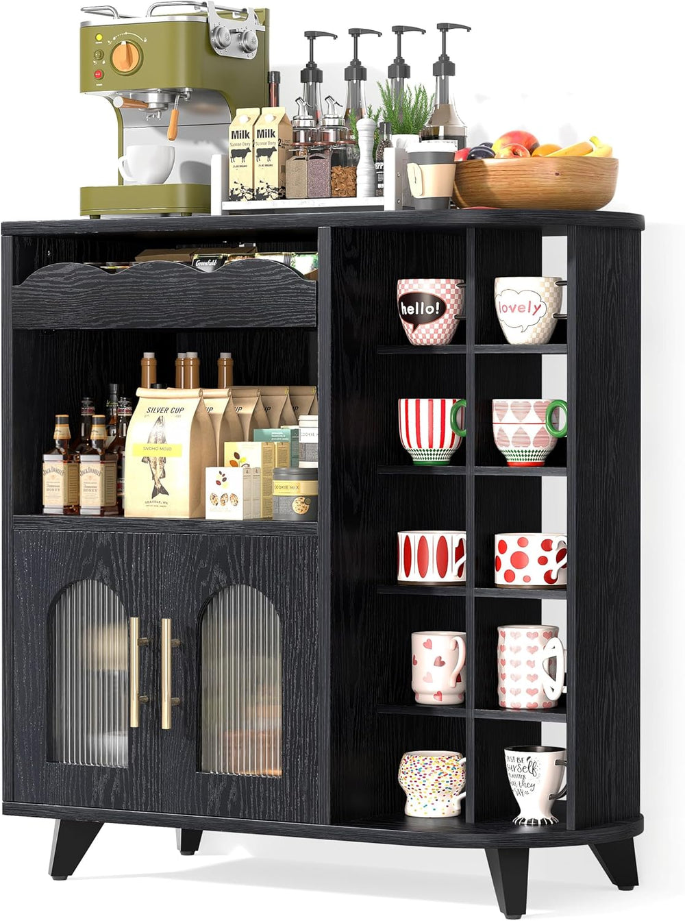 VINAEMO Coffee Bar Cabinet with 24-Cup Display, Large Drawer & Storage,Mo...
