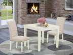 East West Furniture OXBR3-LWH-02 3 Piece Dining Room Furniture Set Contains a Square Dining Table and 2 Light Beige Linen Fabric Parsons Chairs, 36x36 Inch, Linen White