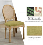 French Country Dining Chairs Set of 2, Olive Green Kitchen & Dining Room Chairs Set of 2, Rattan Dining Chairs, Cane Back, Wood Legs, Sillas De Comedor (Rattan, Olive Green, 2Pcs)