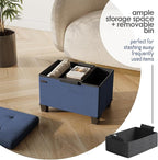 STORAGEBUD Storage Ottoman Cube with Small Bin, 16-in Square Ottoman with Storage for Living Room and Bedroom, Small Ottomans Foot Rest, Fabric Foot Stools Ottomans Max 330lbs, Blue