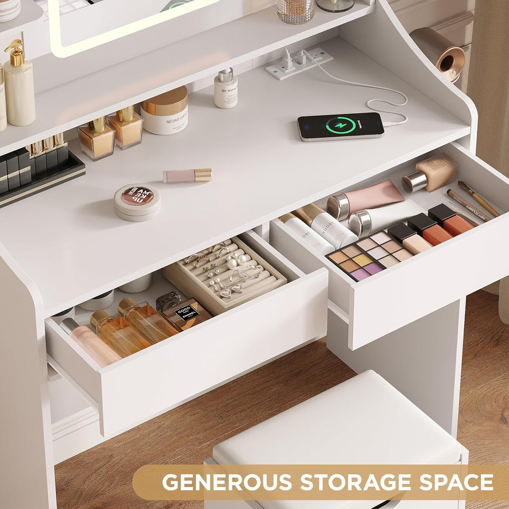 Vabches Vanity Desk with Mirror and Lights, Vanity with Lighted Mirror | Whit...