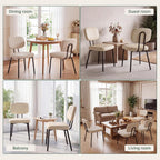 Dining Chairs Set of 2, Modern PU Leather Upholstered Kitchen Chairs with Metal Legs, Mid Century Shell Backrest Side for Dining Room Living Room, Beige White