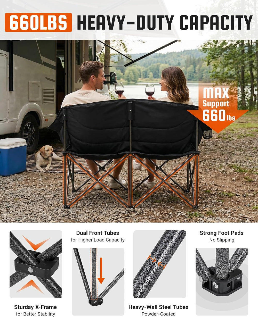KingCamp Double Camping Chair, Heavy Duty 660lbs Folding 2 Person Chair | Por...