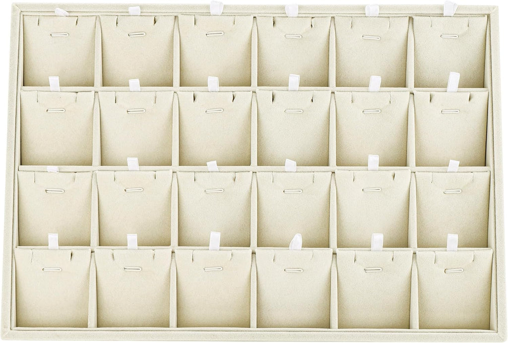 Mornajina 24 Grids Stackable Jewelry Tray Organizer with Removable Dividers, Velvet Jewelry Display Tray for Earrings Necklaces Bracelet Rings Display Showcase - Light Khaki